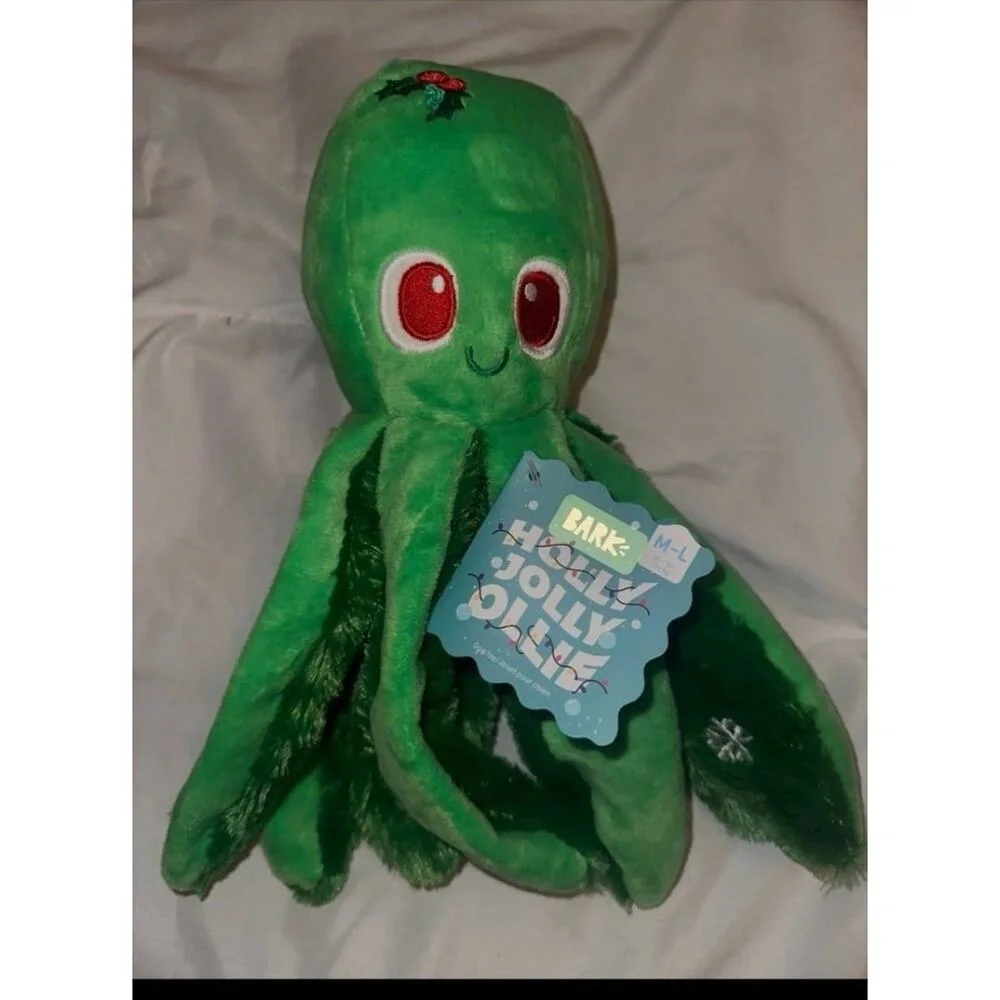 Bark Box Holly Jolly Ollie Octopus Dog Toy Christmas M/L Crinkle Barkbox